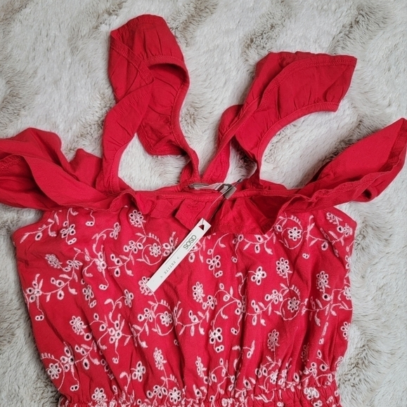 Asos Cotton Red White Eyelet Embroidered Ruffle Bottom New Dress Size 00 - Picture 8 of 13